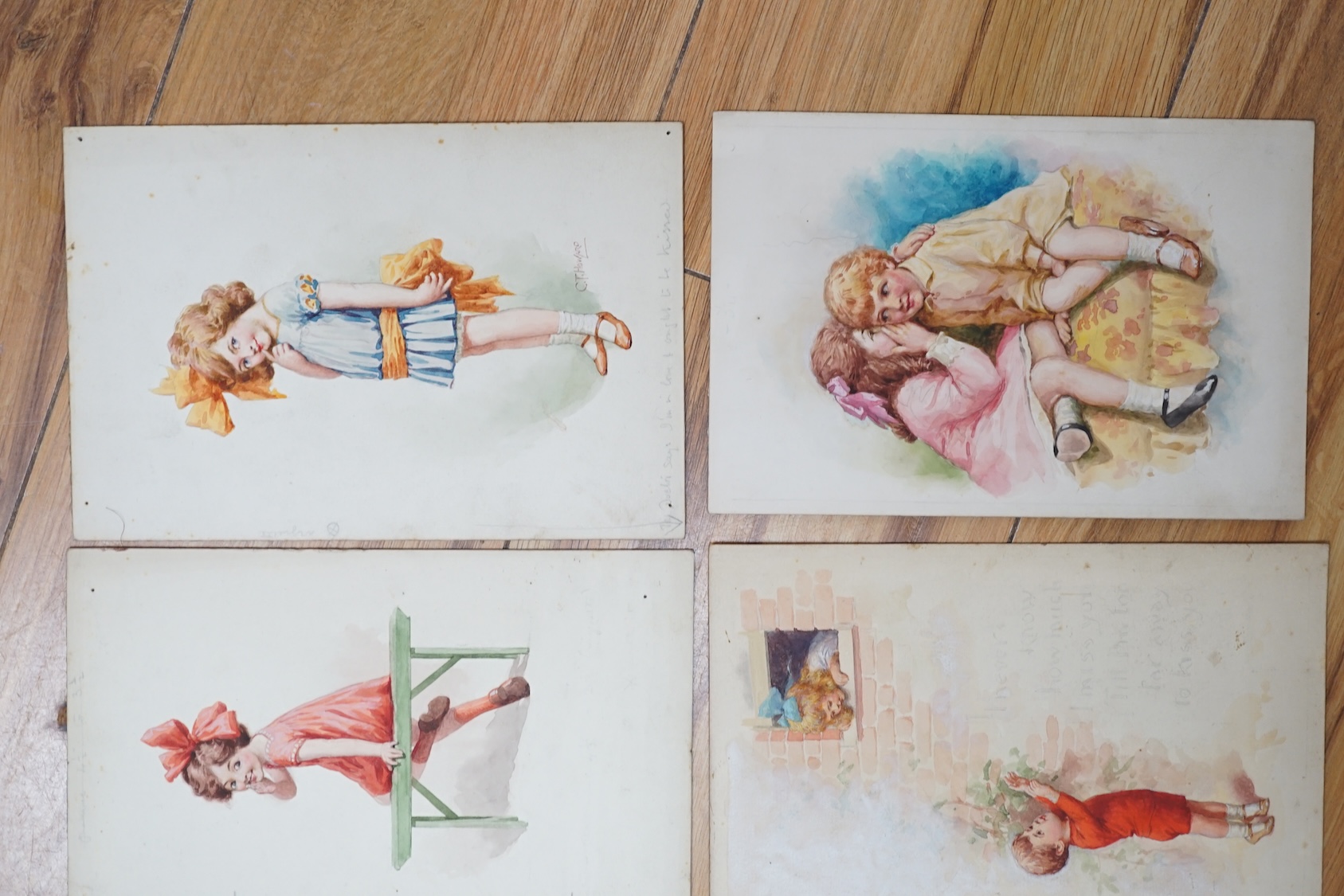 Charles Thomas Howard (1865-1942), set of six original watercolours for postcard designs, Studies of children, two signed, unframed, 20.5 x 14cm. Condition - fair, pin holes to the corners